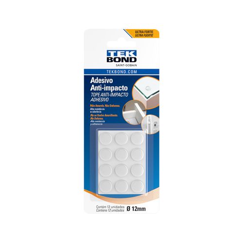 Adesivo Protetor Anti Impacto - Bumper - Redondo P 12Mm - 12 Unidades - Tekbond