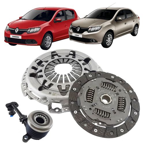 Conjunto de Embreagem Platô/Disco/Atuador Logan e Sandero 1.0 12V Flex 3 Cilindros Original Renault
