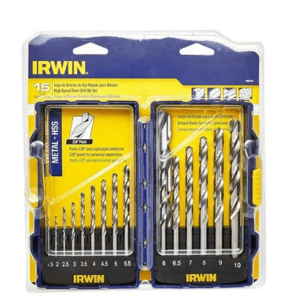 Jogo de brocas 1,5mm a 10mm de Aço Rápido para peças metálicas - 15 peças - Irwin