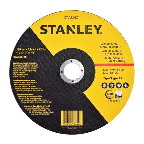 Disco de Corte Fino Para Inox 7X1,6mmX7/8 - STA8067 - Stanley
