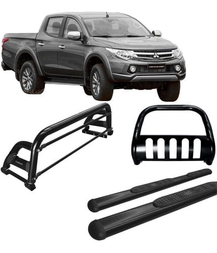 Kit Quebra Mato Estribo Oval Santo Antônio Nova L200 Preto