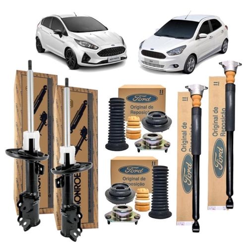 Kit Suspensão 4 Amortecedores + Kits Completo Ford Ka 2014 a 2022 e New Fiesta 2010 a 2019 Todos Hatch e Sedan