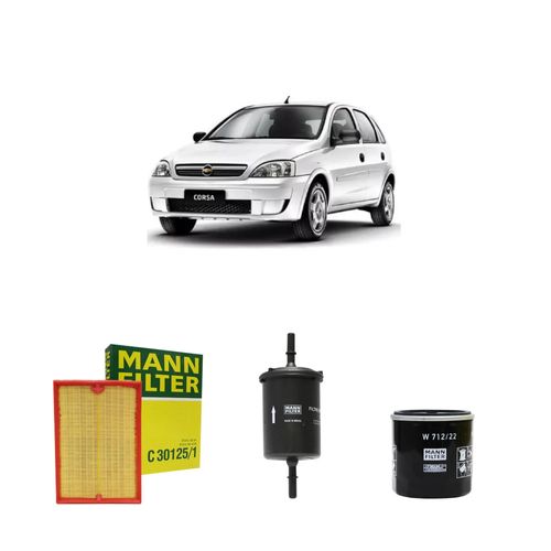 Kit filtros, ar do motor, combustível e óleo lubrificante MANN - CORSA NOVO 1.4 8V MPFI 2007
