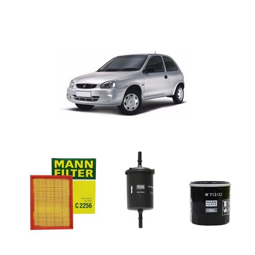 Kit filtros, ar do motor, combustível e óleo lubrificante MANN - CORSA 1.0 8V MPFI Etanol 2000