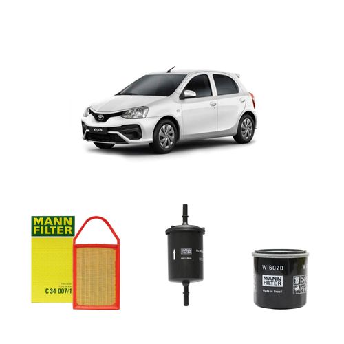 Kit filtros, ar do motor, combustível e óleo lubrificante MANN - Etios 1.3 16V Flex (X) 2018