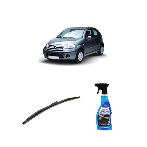 KIT LIMPA VIDROS SPRAY TECBRILHO 500ML PARA-BRISA TECBRIL + PALHETA UNIVERSAL HYBRID 24" REDUX32 CITROEN C3 DE 2005 A 2011