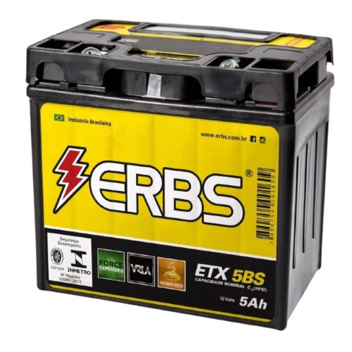 Bateria AGM Moto ERBS 12V 5Ah ETX 5BS START FLEXONE JOB 160 ESDI ESPECIAL NXR BROS ES MIX FLEX POP