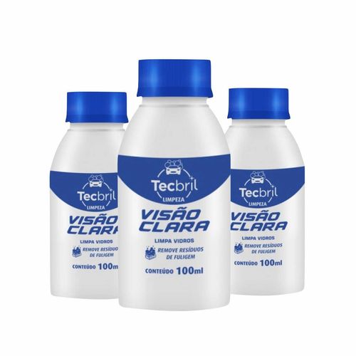 Limpa Vidros Para-brisa Visão Clara 100ml Tecbril - 3 Peças